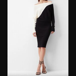 Express Color Block Asymmetrical Off-Shoulder Midi Sweater Dress – Size XL